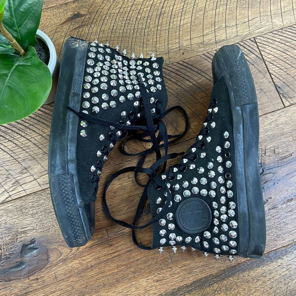 CONVERSE 8.5 AllStar Platform Spike Punk Studded Black HighTop Lace Up Sneaker